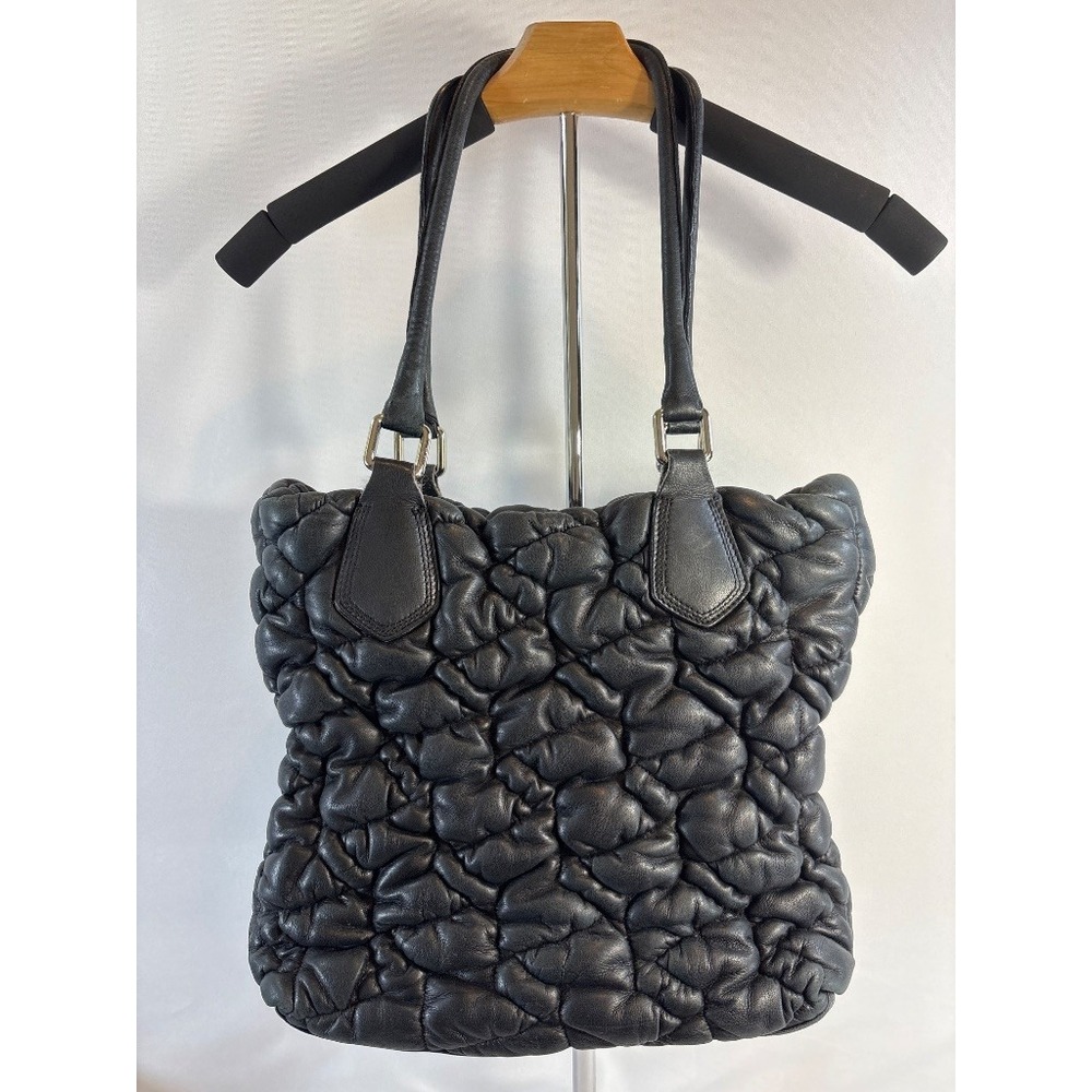Claudio Ferrici Black Quilted Puffed Leather Tote Shoulder Bag